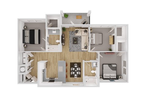 Floor plan for 3 beds, 2 baths, 1312 sqft